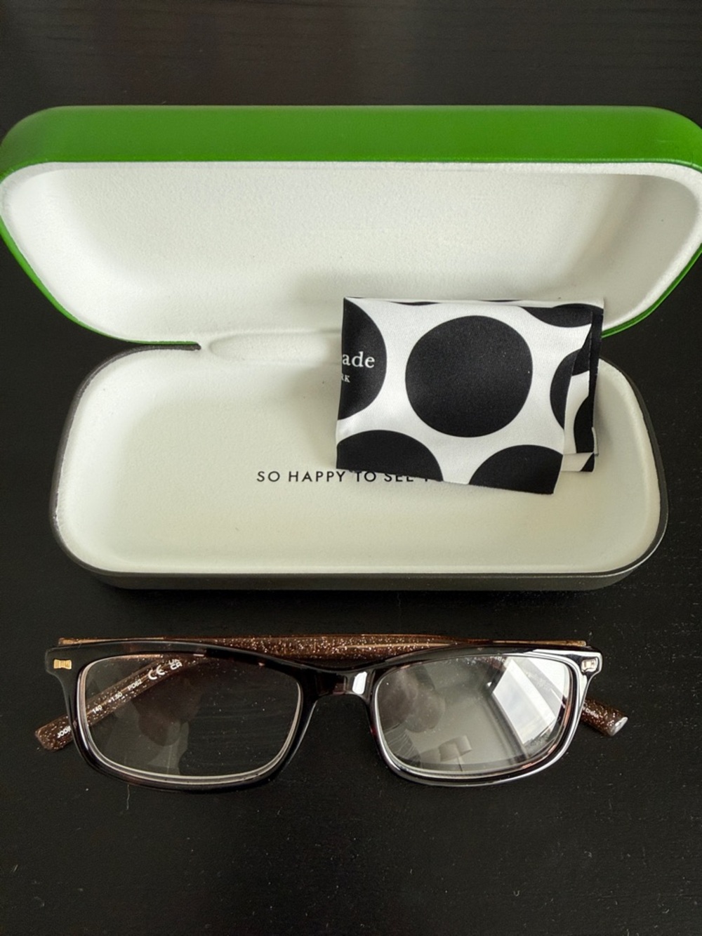 kate spade Black Front with Brown Glitter Temple Rectangular Glasses